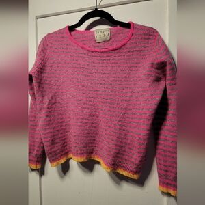 Jumper 1234 – Cashmere Stripe Sweater | Pink & Grey with Yellow Hem, Size 6/8